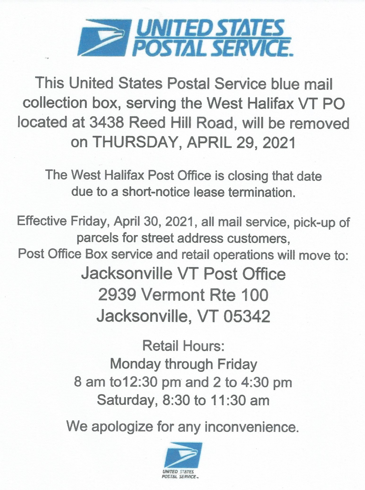 West Halifax Post Office Closure Halifax, Vermont Halifax, Vermont