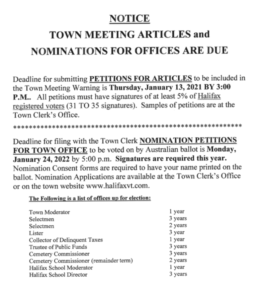 Town Meeting Articles Are Due
